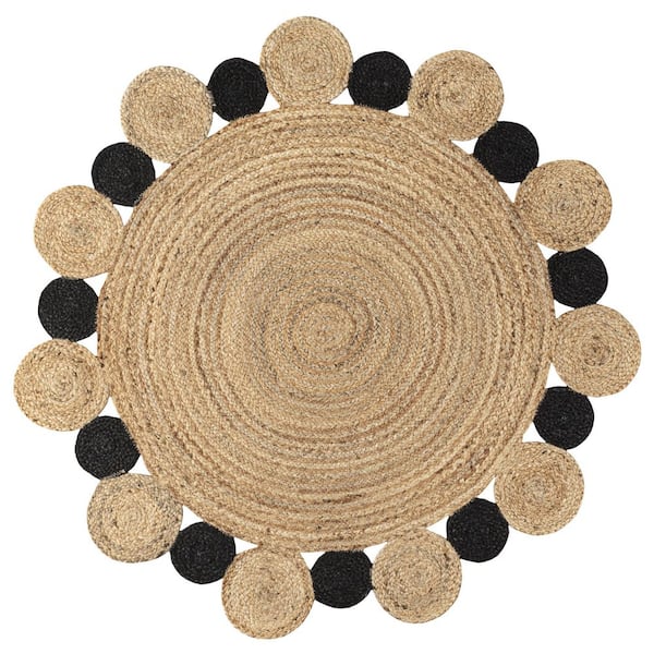 Ayana 2-Tone Jute Hippy Circle Natural/Black 6 ft. Round Area Rug