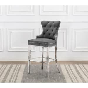 Nani 24in Dark Gray Velvet Fabric High Back Stainless Steel Frame Counter Height Chair (Set of 2).