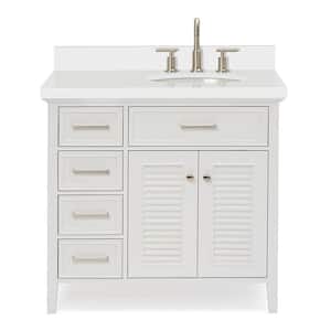 Kensington 37 in. W x 22 in. D x 36 in. H Freestanding Bath Vanity in White with Pure White Quartz Top