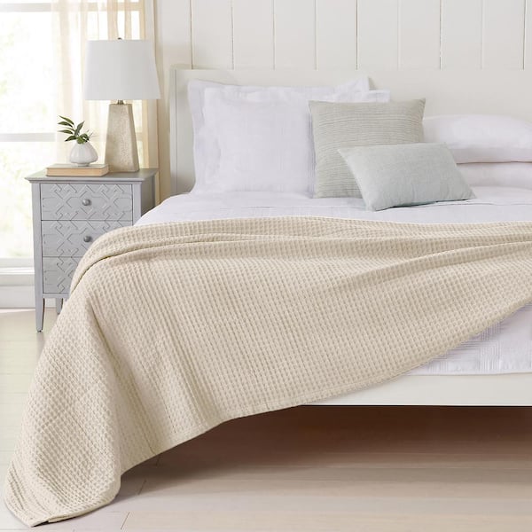 FRESHFOLDS Beige 100% Cotton Twin Lightweight Waffle Weave Blanket EC800539  - The Home Depot
