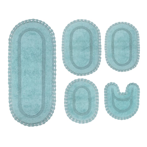 Home Weavers Classy Bathmat Collection 100 % Absorbent Soft Cotton 5 Piece Bath Rug Set, Aqua