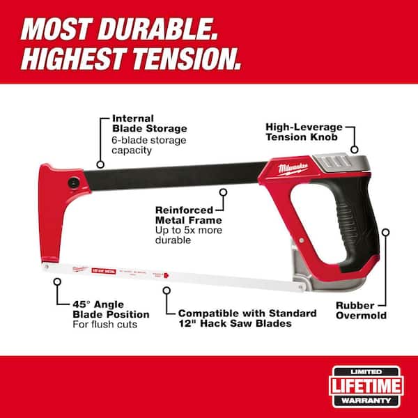 High-Tension Hack Saw with 12 in. 24 TPI Bi-Metal Blade and Blade Storage