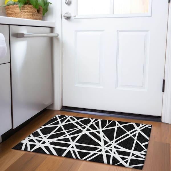 Mayfield Premium Machine Washable Abstract AMF1040 Black 2 ft. x 3 ft. Area Rug