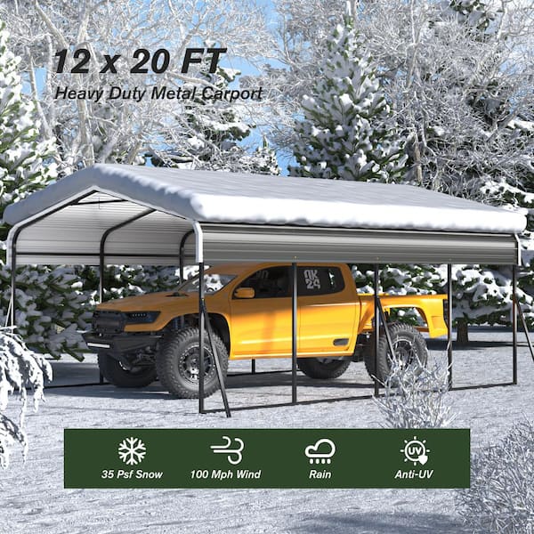 Jaxpety 12 x 20 Heavy Duty Metal Carport Car Shade Shelter with Steel Roof Large Outdoor Garage for Cars Tractors