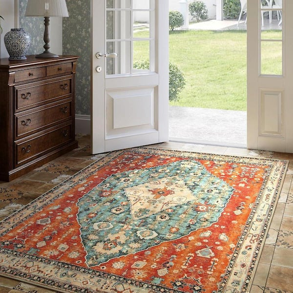 4 X 4 Multi-Colored Square Washable Rug Soft Living Room Kitchen