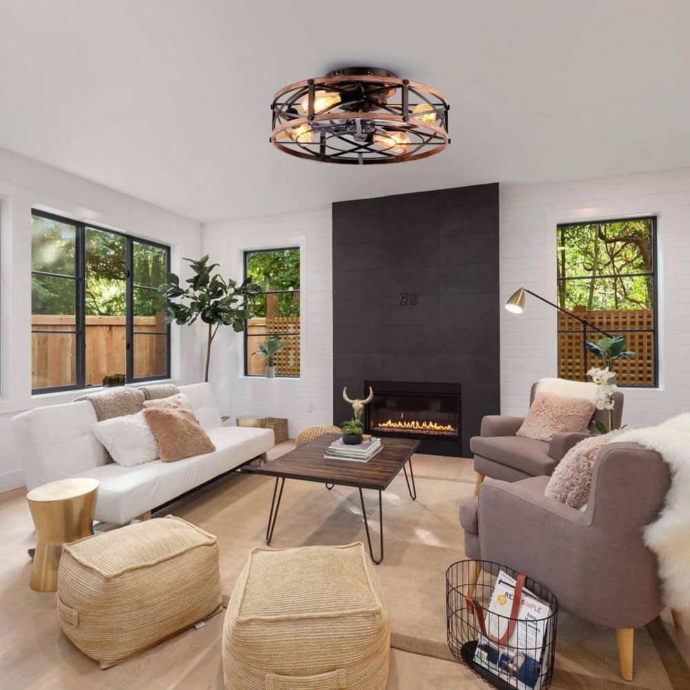 19 in. Flush Mount Black Farmhouse Ceiling Fan, Standard Vintage Fan with Remote for Living Room, Bulbs not Included price history on PriceWatchPro