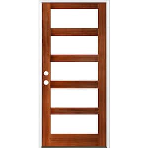 42 in. x 96 in. Modern Hemlock Right-Hand/Inswing 5-Lite Clear Glass Red Chestnut Stain Wood Prehung Front Door