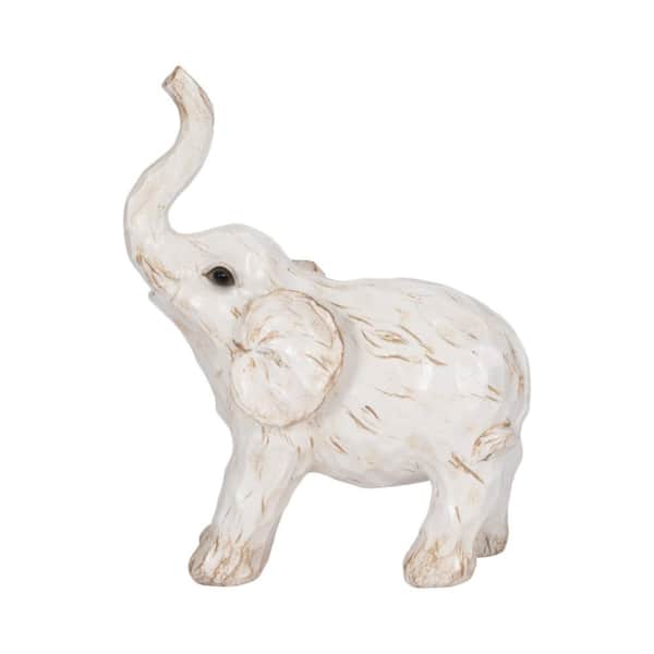 Liv & Skye White 7 in. x 8 in. Resin Elephant Figurine