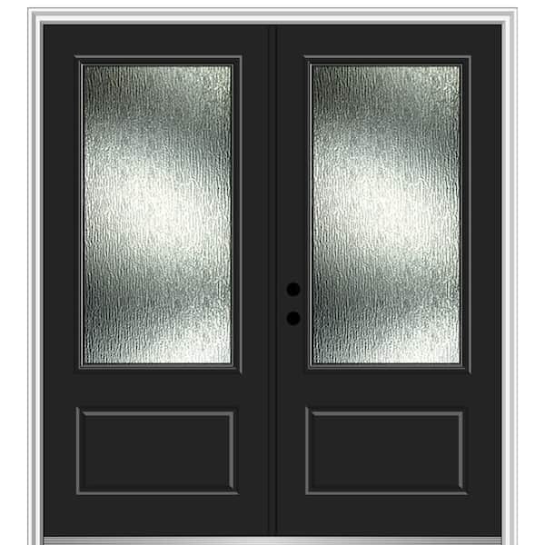 MMI Door Rain Glass 72 in. x 80 in. Right-Hand Inswing 3/4 Lite 1-Panel Painted Black Prehung Front Door on 6-9/16 in. Frame