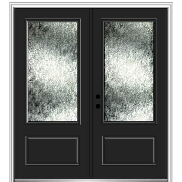 MMI Door Rain Glass 72 in. x 80 in. Right-Hand Inswing Black Fiberglass Prehung Front Door on 4-9/16 in. Frame