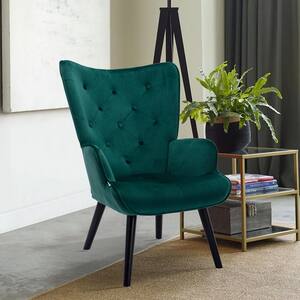 Green Velvet Fabric Upholstery Arm Chair ( Set of 1), Accent Leisure Arm Chair with Wood Feet, Upholstered Arm Chair