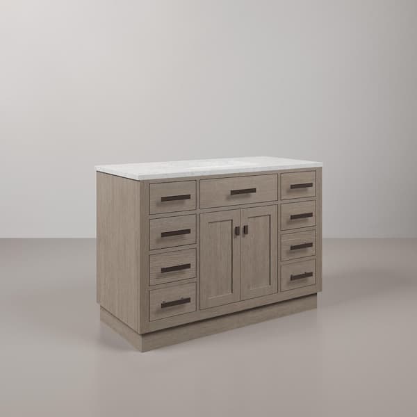 Chestnut 48 in. W x 21.5 in. D x 34.2 in. H Single Sink Bath Vanity in Grey Oak with Carrara White Marble Top