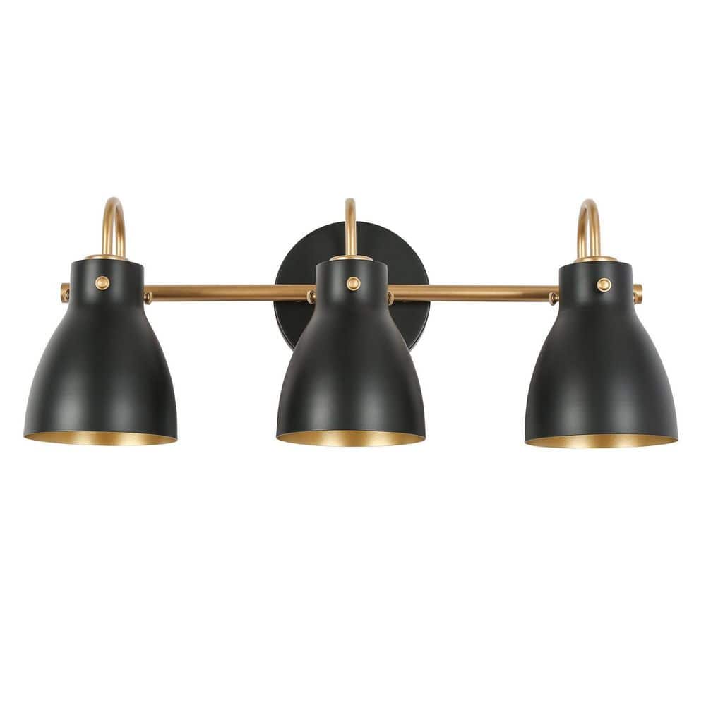 22.4 in. 3-Light Black and Gold Vanity Light with Metal Shades price history on PriceWatchPro