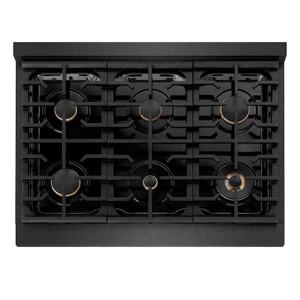 36 in. Paramount Gas Rangetop with 6 Brass Burners and Porcelain Cooktop in Black Satin Stainless Steel