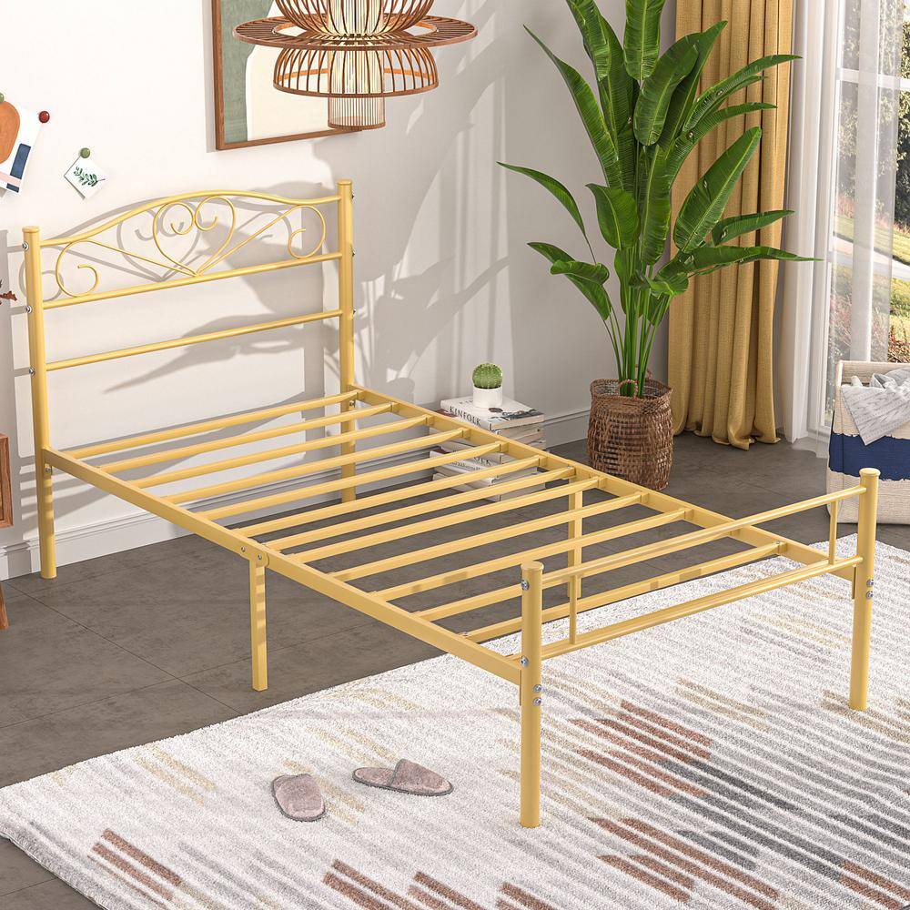 Twin Bed Frame, Pink Platform Bed No Box Spring Needed, Heavy Duty Steel Slats Support Bed - thumbnail 9