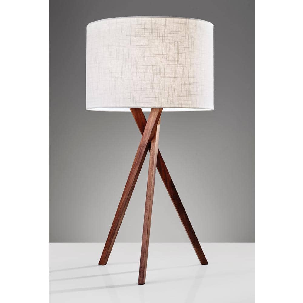 Contemporary Rustic White Linen Shade Tripod Table Lamp