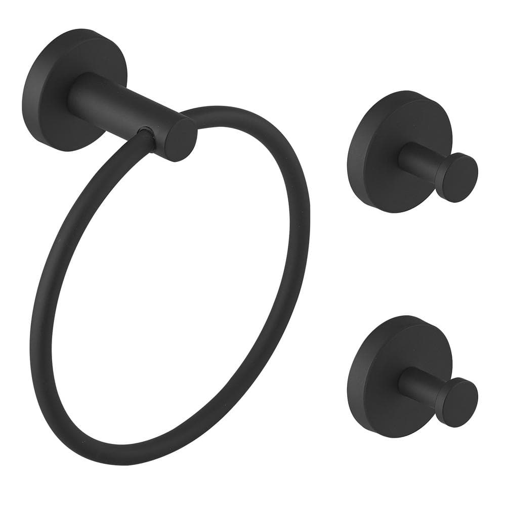 Black Stainless Steel 24-Inch Bathroom Hardware Set with Towel Ring and Hooks