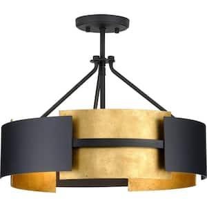 Lowery 3-Light Black/Distressed Gold Luxe Semi-Flush Mount Pendant Light