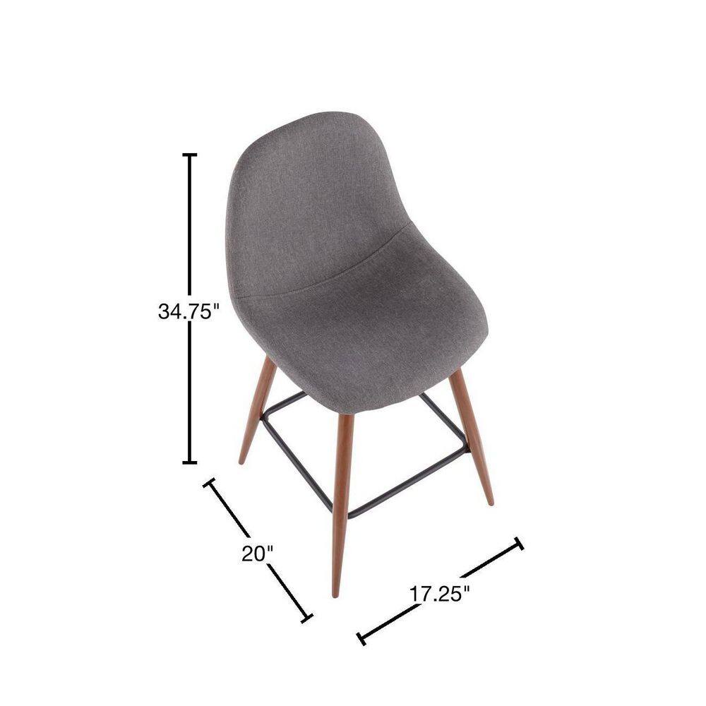 Walnut and Charcoal Swivel Counter Stool with Metal Frame