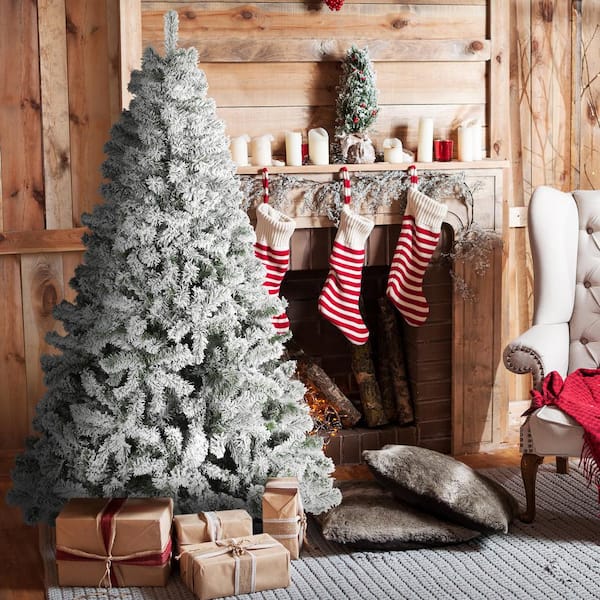 VEIKOUS 6 ft. Unlit Flocked Christmas Tree Artificial Pine Tree Holiday Decor