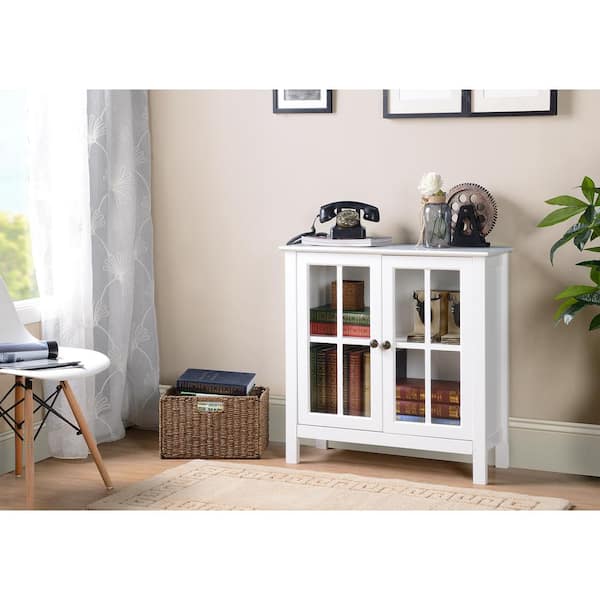 Office White Glass Door Accent, Small Wooden Display Cabinet With Glass Doors