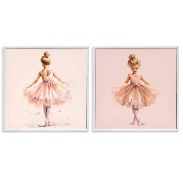 Stupell Industries Ballerina Dancing Stars by Andrea Haase 2-Pieces White Framed People Giclee Art Print 12 in. x 12 in.