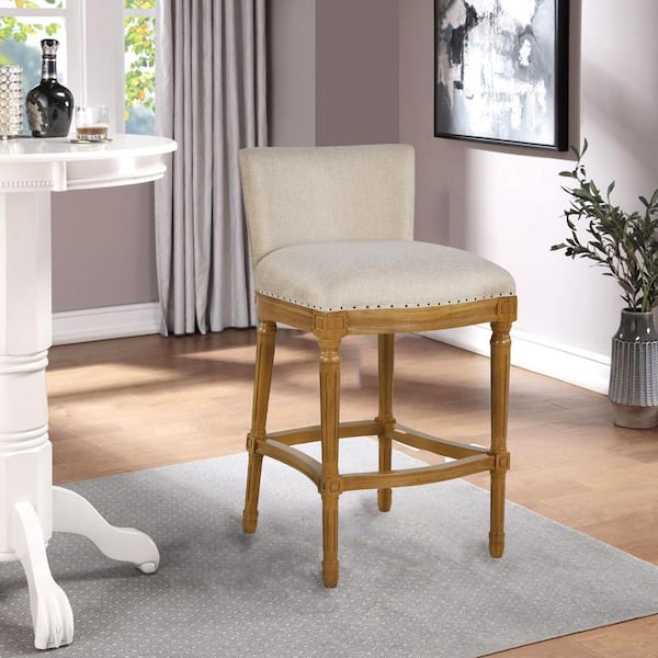 Francesca 30 in. Product Height Natural/Tan High Back Linen and Oak Bar Stool