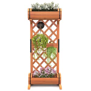 2-Tier Raised Planter Garden Wooden Bed w/2 Cylindrical Planter Boxes