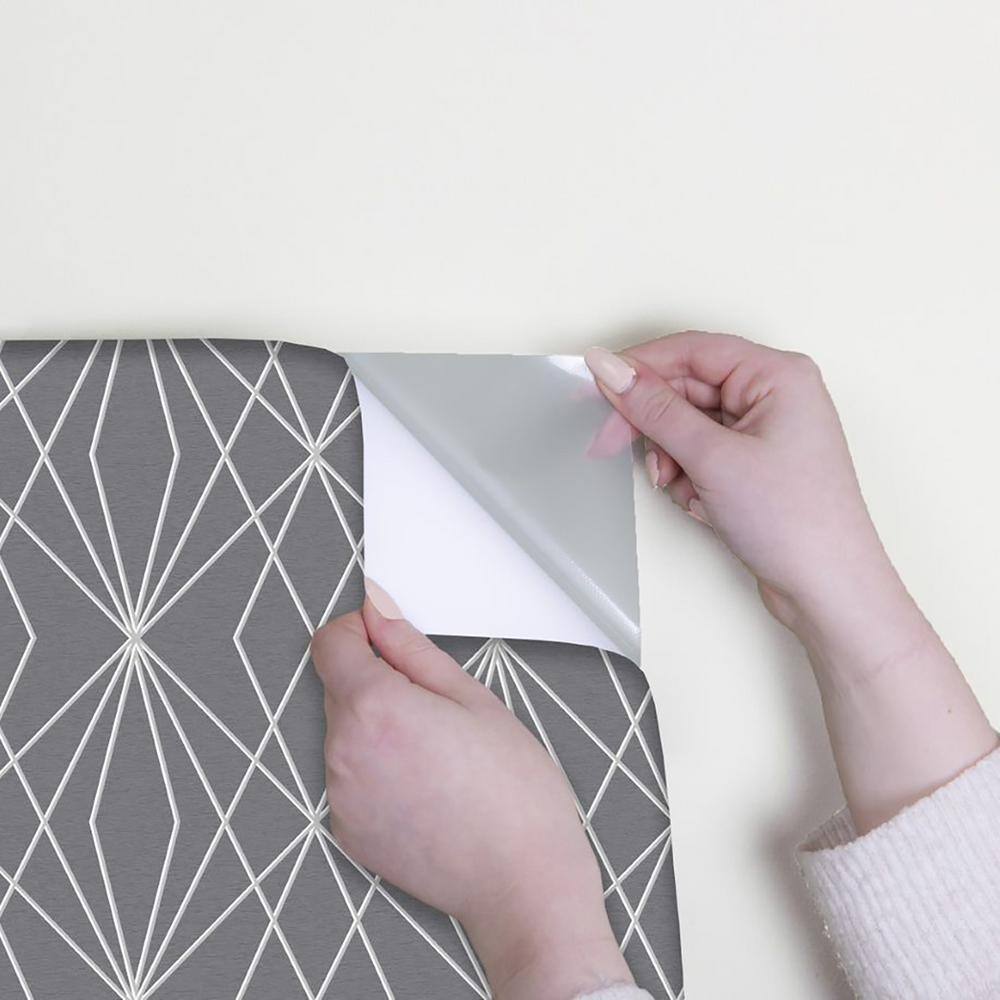 Large Scale Geometric Grey Vinyl Peel and Stick Wallpaper