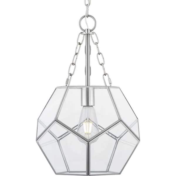 Progress Lighting Wianno 1-Light Brushed Nickel Pendant with Clear Bound Glass Shade