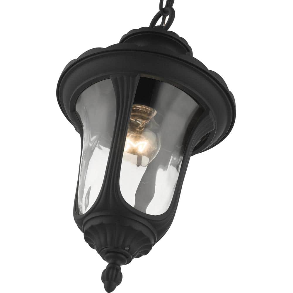 Oxford Textured Black Hand Blown Glass 1-Light Outdoor Pendant