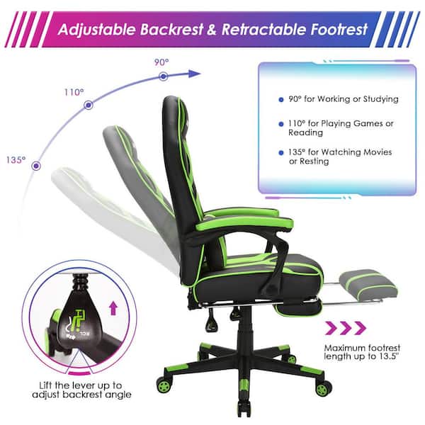 Massage Gaming Chair Racing Recliner Computer Desk Chair w/Footrest Green 