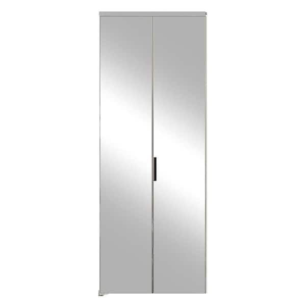 30 in. x 80 in. Full Lite Mirrored Glass, Black, Hollow Core, MDF, Aluminum Frame, Bi-fold Door with All Hardware