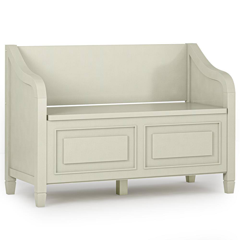 Antique White Solid Wood Entryway Storage Bench with Flip-Top Lid