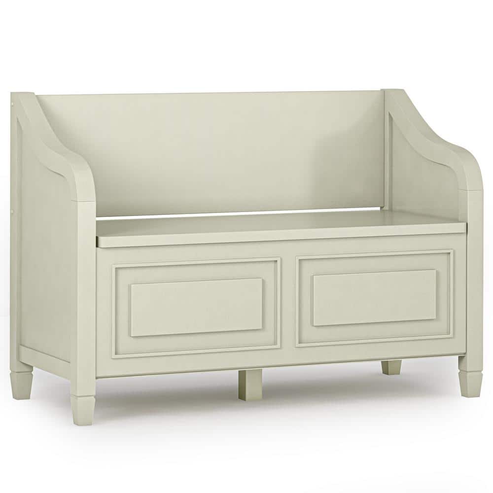 Antique White Solid Wood Entryway Storage Bench with Flip-Top Lid