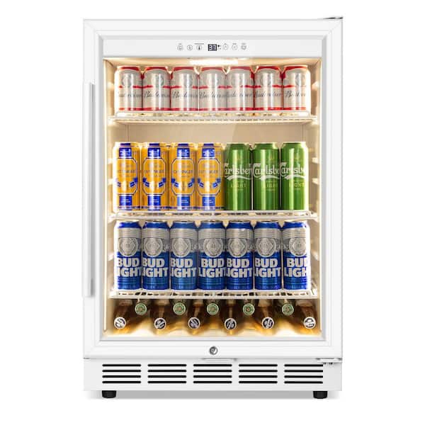 23.42 in. Freestanding 200 Cans Beverage Cooler with Glass Door, ETC, in White