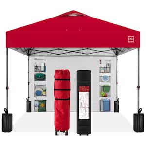 10 ft. x 10 ft. Red Easy Setup Pop Up Canopy Portable Tent w/1-Button Push, Side Wall, Case