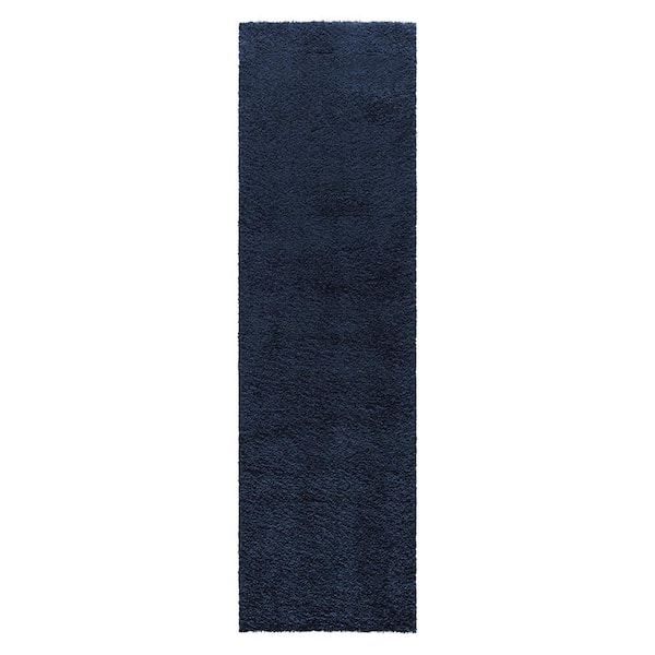 Nourison Malibu Shag Navy Blue 2 ft. x 8 ft. Shag Contemporary Kitchen Runner Area Rug