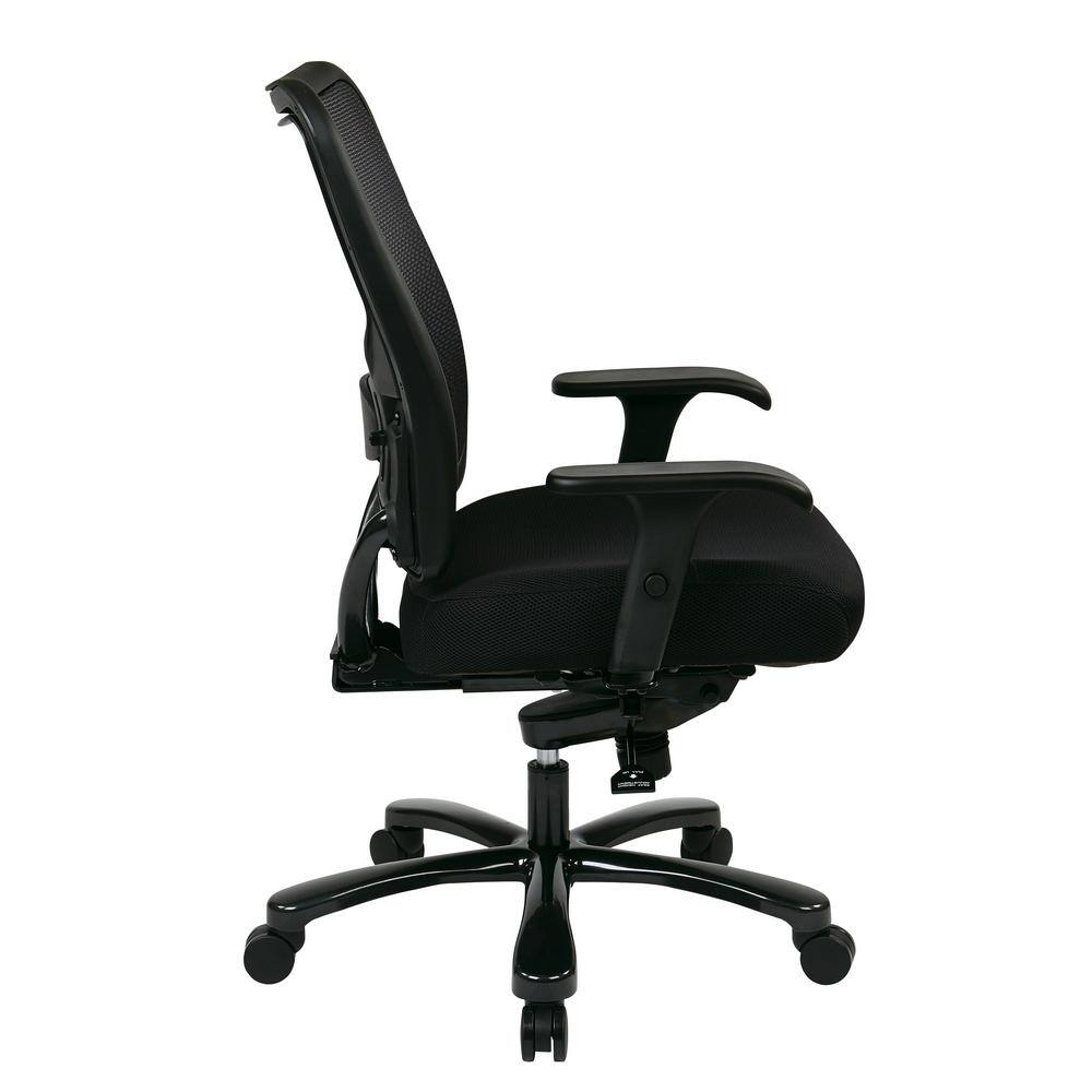 Black Mesh and Leather Executive Swivel Chair with Adjustable Arms