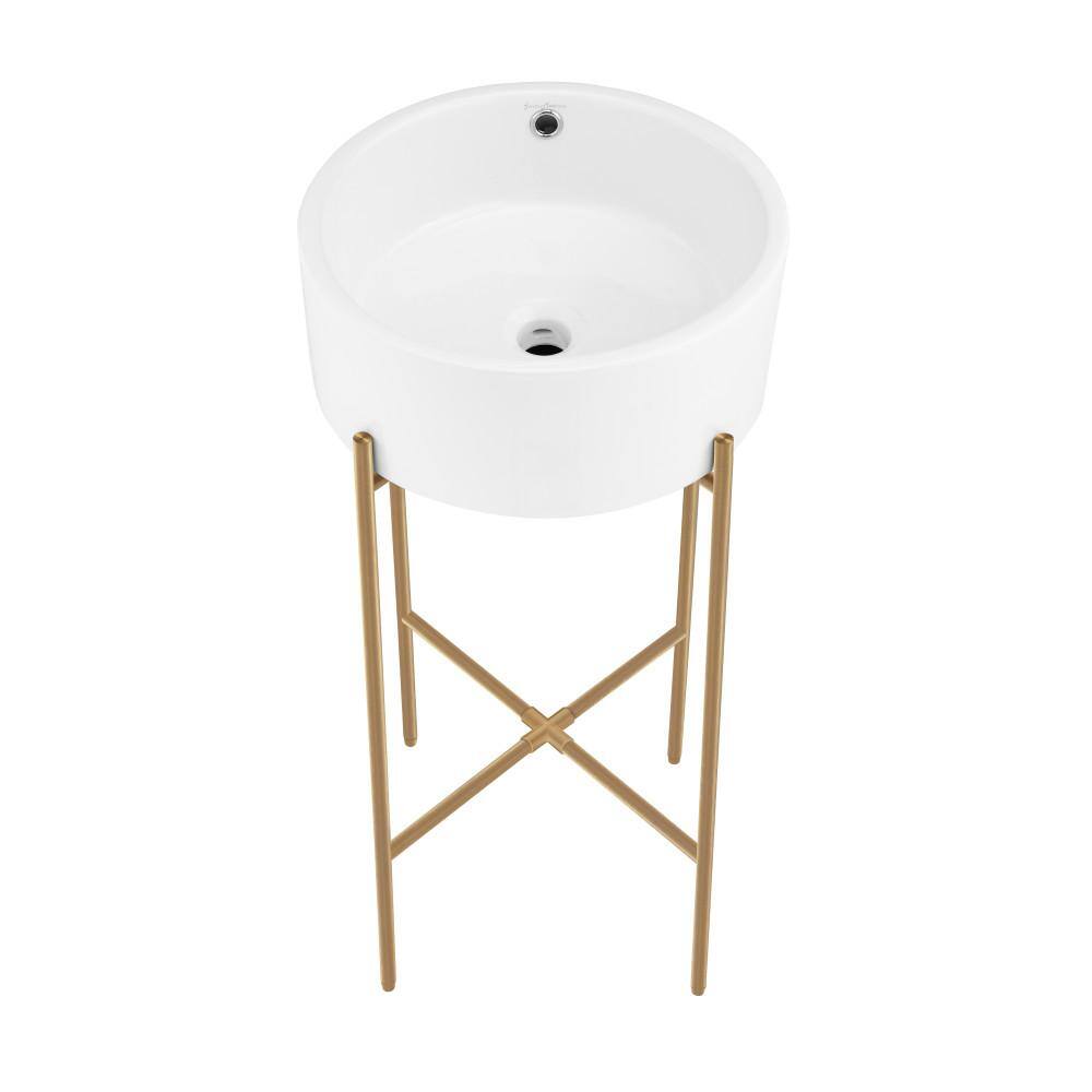 Swiss Madison Monaco Ceramic White Double Console Sink Basin and Legs Combo with Brushed Gold Legs