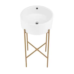 Monaco Ceramic White Double Console Sink Basin and Legs Combo with Brushed Gold Legs