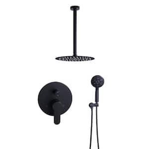 2-Spray Patterns with 1.6 GPM 10 in. Wall Mount Rain Fixed Shower Head in Matte Black