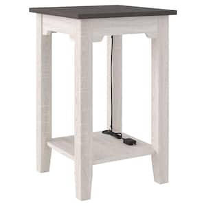 16 in. Gray and White Wood End Table with USB Ports and Power Cord