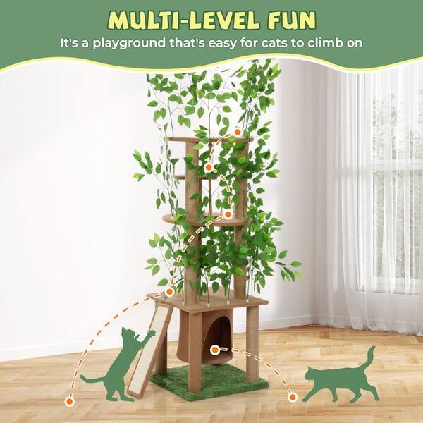 Homnia 60 Inch Cat Tree Tower – Green Kitty Condo With Scratching Post & Ladder – 33 Lbs Capacity