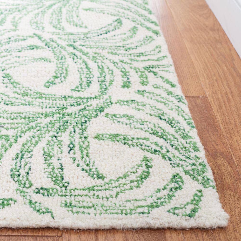 Ivory and Green Floral Hand-Tufted Wool Silk Rug, 8' x 10'