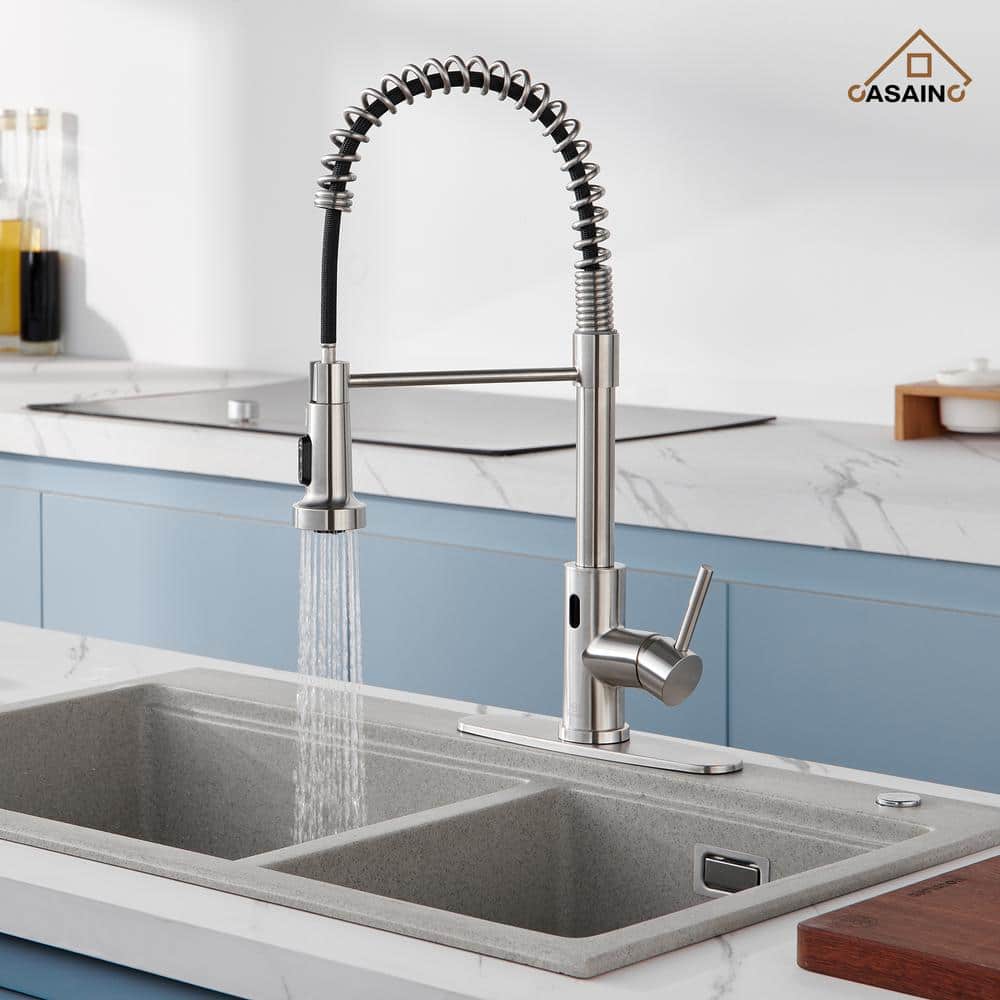 Brushed Nickel Touchless Pull-Down Kitchen Faucet with Spray