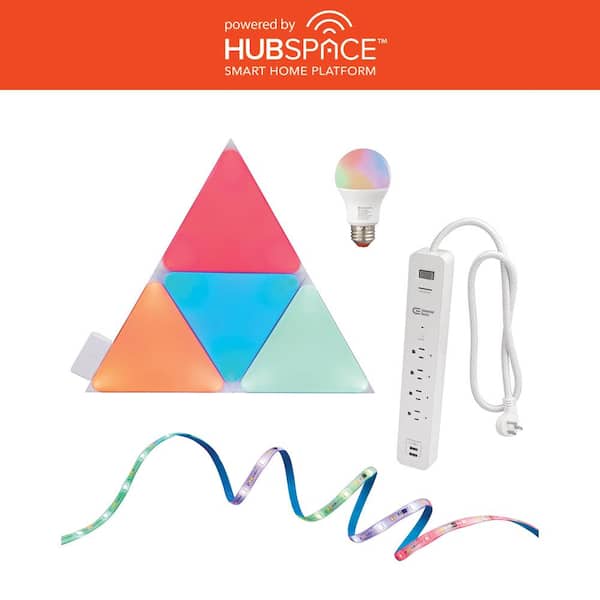 Savvy Smart Bundle: Smart A19 Bulb, Smart Strip Light, Smart Triangle Panels, Smart Surge Protector, Powered by Hubspace