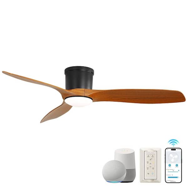 Sofucor 52 in. Indoor/Outdoor Modern Black Smart Ceiling Fan with Integrated LED Light Kits, 6 Speed Remote and APP Control
