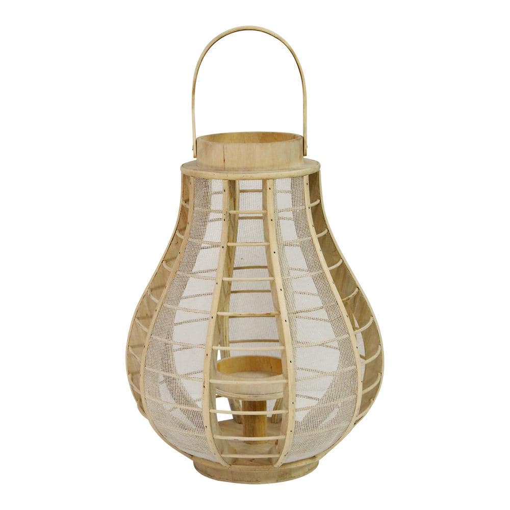 Stratton Home Decor Wood and Burlap Mesh Candle Holder Lantern S23794