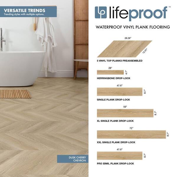 Herringbone Dusk Cherry 12 MIL x 4.7 in. W x 28 in. L Click Lock Waterproof Vinyl Plank Flooring (22.3 sqft/case) Herringbone Dusk Cherry 12 MIL x 4.7 in. W x 28 in. L Click Lock Waterproof Vinyl Plank Flooring (22.3 sqft/case)